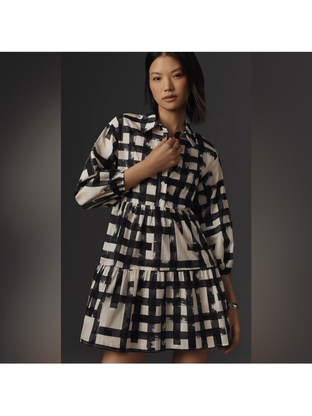 The Bettina Tiered Mini Shirt Dress by Maeve size medium